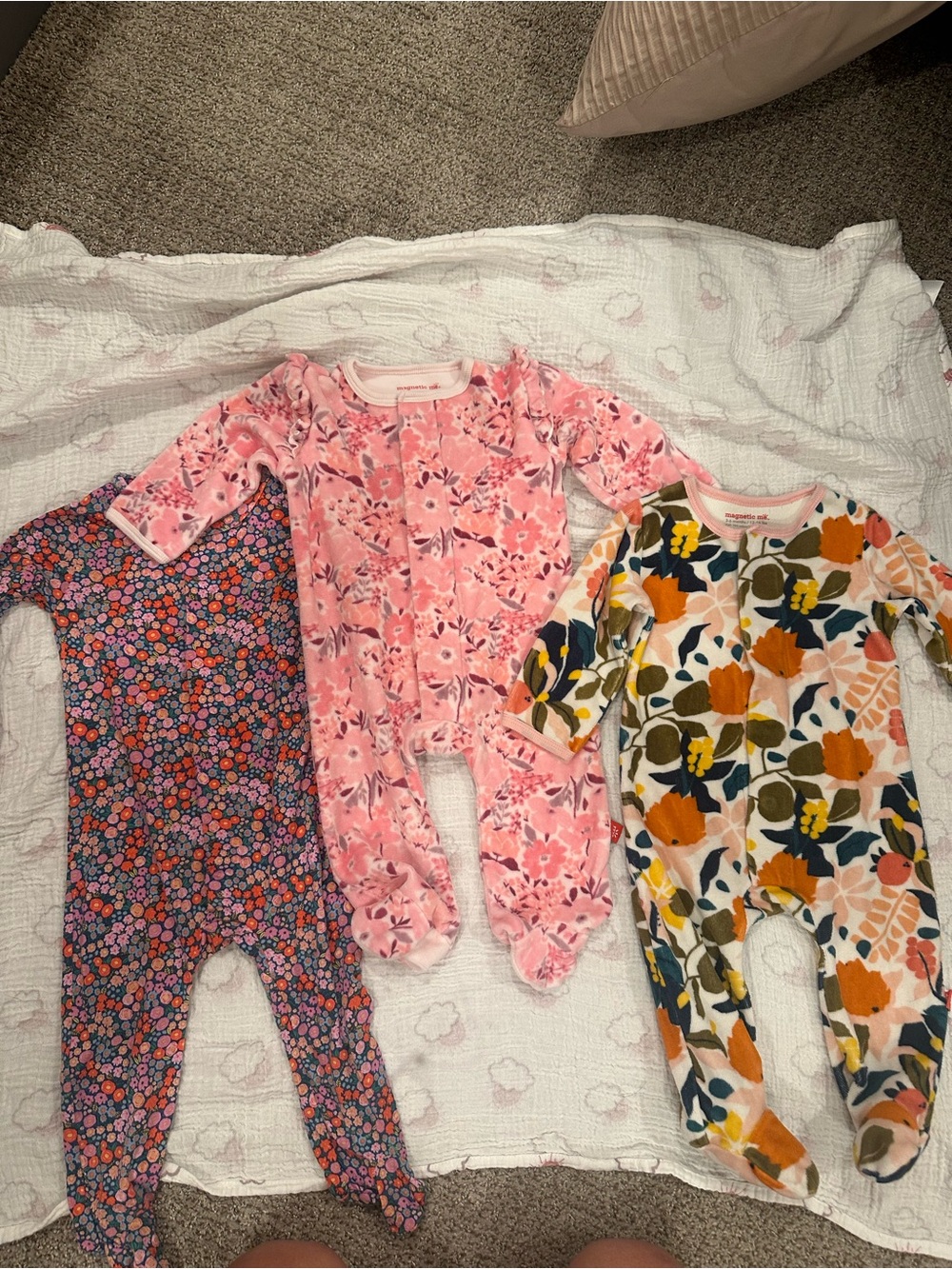Magnetic Me 3 Pack Kids Floral One-Piece Sleepers Size 3-6M